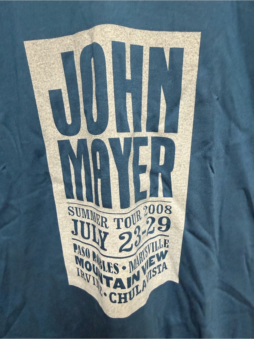 John Mayer 2008 Summer Tour California Blue Tour T-Shirt 2 Sided Men’s Sz Large - Picture 2 of 6
